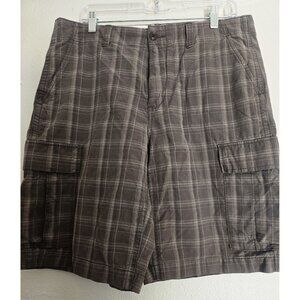 Eddie Bauer Plaid‎ Cargo Shorts Legend Wash Casual Brown Size 35